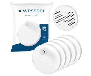 Wessper Pack of 5 ActitexTM DISC Water filter activated carbon round for 1L water bottle, Filter cap for a 1L activated carbon water bottle, Up to 250L of water or 1 month