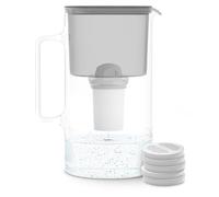 Wessper Set of Glass Water Filter Jug 3 L and water cartridges | Replacement for Aquaphor Standard, Brita Classic, Dafi Classic | 5x Filter AquaDisc and 1x Filter AquaClassic - Grey