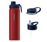 Wessper Stainless Steel Water Bottle, 700 ml, Thermal Water Bottle with Three Interchangeable Caps, Bottle for Hot and Cold Drinks, BPA-Free, Red