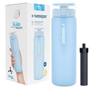 Wessper Water Bottle Borosilicate Glass, Water Bottle BPA-free with Filter 680 ml + Activated Carbon Filter Straw | for Family Life, Camping, Yoga, Fitness, Outdoor - Blue