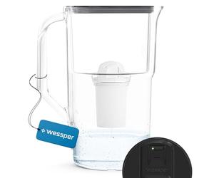 Wessper Water Filter Jug 2,8L FutureFlow LED counter | Includes 1 Cartridge for Reduction of Lime Chlorine Heavy Metals | Replacement for Aquaphor Standard, Brita Classic, Dafi Classic filter - Black