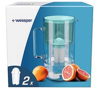 Wessper Water Filter Jug Glass 3 L Crystaline, Set Water Jug and 2 Filters Aqua Classic, Water Carafe for Drinking Water Compatible with Brita Classic, Dafi - Mint