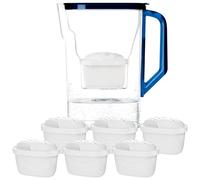 Wessper Water Filter Jug with Filter, Fridge Door Jug 2.7 Litres, Filter Cartridges with Activated Carbon and Ion Exchange Resin, Set Jug and 6 Water Filters, Black