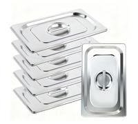 West Bay 6 Packs 1/3 Size Hotel Pan Lids, 12.9''L x 7''W Stainless Steel | Steam Table Pan Cover with Handles, Metal Hotel Pan Covers for Home, Buffet, Cafeteria, Commercial Restaurant