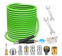 West Bay Sewer Jetter Kit 100 FT for Pressure Washer, 5800 PSI Drain Cleaner Hose 1/4 Inch NPT Corner Rotating and Button Nose Sewer Jetting Nozzle Spanner Watertight Tape Pearl Corsage Pin(Green)