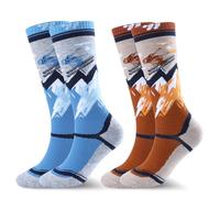 West Biking Kids Ski Socks - 2 Pairs Thick Merino Wool Socks Kids Thermal Socks, Multicolour Ski Socks Kids for Cold Weather Skiing and Hiking, Winter Thermal Socks Kids for 6-15 Years