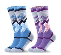 West Biking Kids Ski Socks - 2 Pairs Thick Merino Wool Thermal Socks for Cold Weather Skiing and Hiking, Multicolour Winter Socks for 6-15 Years