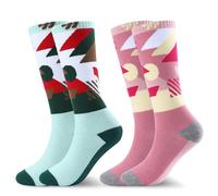 West Biking Kids Ski Socks - 2 Pairs Thick Merino Wool Thermal Socks, Multicolour, for Cold Weather Skiing & Hiking, Ages 6-15
