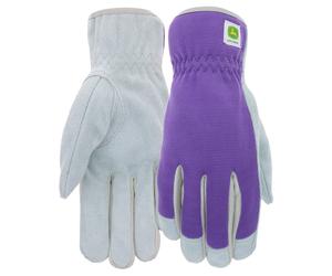 West Chester John Deere JD86019-WSM Split Cowhide Palm Gloves - Small-Medium Womens Slip-On Spandex Back Gloves with Shirred Elastic Wrists
