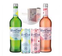 West Coast Cooler Wine Cooler Gift Set Bundle | Original And Rosé, 750ml Bottles And 250ml Cans | Branded Glass | With 2 Celebration Spirits Coasters