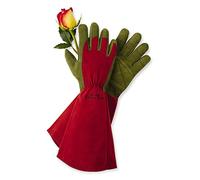 West County 054R/M Gauntlet Rose Gloves - Medium, Ruby, Gardening Gloves w/Elastic Wrist, Reinforced Fingers, Palm, and Thumb
