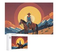 West Cowboy Puzzle for Adults Wooden Jigsaw Puzzle for Mother's Day Premium Puzzle with Unique Art Design Challenging Brain Teaser Birthday Gift for All Ages 1000 PCS