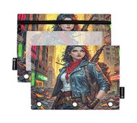 West Cowgirl Urban 2Pack Pencil Pouch Set for 3 Ring Binder Smooth Zipper with Clear PVC Window Pencil Case for School Supplies