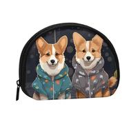 West Desert Cactus Mini Coin Purse Pouch Change Holder, Shell Shape Zip Around Wallet,Credit Card Holder for Women, Wearing Clothes Corgi Dogs, One Size, Classic