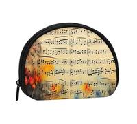 West Desert Cactus Mini Coin Purse Pouch Change Holder, Shell Shape Zip Around Wallet,Credit Card Holder for Women, Vintage Music Note, One Size, Classic