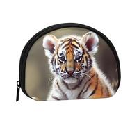 West Desert Cactus Mini Coin Purse Pouch Change Holder, Shell Shape Zip Around Wallet,Credit Card Holder for Women, Cute Tiger, One Size, Classic