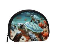 West Desert Cactus Mini Coin Purse Pouch Change Holder, Shell Shape Zip Around Wallet,Credit Card Holder for Women, Turtle Starfish, One Size, Classic