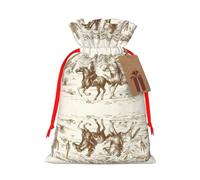 West Desert Cactus With Cowboys Riding Horses Christmas Canvas Gift Bag With Drawstring,Reusable Personalizedgift Bag