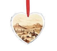 West Desert Cactus with Cowboys Riding Horses Clear Crystal Glass Heart Pendant Charm Romantic Crystal Love Pendant Hanging Decoration for DIY Craft Gift for Home Window Car Wedding Party Decor Love S