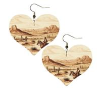 West Desert Cactus With Cowboys Riding Horses Heart Earrings Faux Leather Double Sided Drop Dangle Earrings Fashion Lightweight Jewelry Gifts For Women'S Ear Accessories, One Size, Faux Leather, No