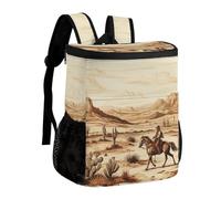 West Desert Cactus with Cowboys Riding Horses Insulated Cooler Backpack Durable Polyester Twill Leakproof Thermal Bag with Adjustable Straps Multi-use Pack for Picnic Camping Hiking Varied Outdoor Act