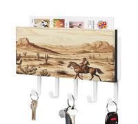 West Desert Cactus with Cowboys Riding Horses Key Holder for Wall Decorative Mail Organizer Wall Mount with 5 Hooks Easy Installation Key Rack PU Adhesive Keys Rack for Entryway Door Bathroom Kitchen