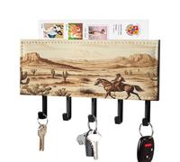 West Desert Cactus with Cowboys Riding Horses Key Holder for Wall Decorative Mail Organizer Wall Mount with 5 Hooks Easy Installation Key Rack PU Adhesive Keys Rack for Entryway Door Bathroom Kitchen