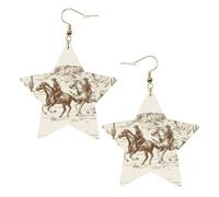 West Desert Cactus With Cowboys Riding Horses Leather Star Shaped Earrings Fashion Accessories Lightweight Festivals Parties Everyday Life