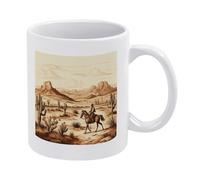 West Desert Cactus with Cowboys Riding Horses Mug with Handle 12 Oz Ceramic Coffee Cup, Microwave And Oven Safe,Personalized Coffee Mug Tea Cup Porcelain Mugs Custom Picture Gift for Men Women White