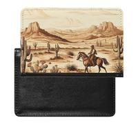 West Desert Cactus with Cowboys Riding Horses Passport Holder Premium PU Leather Passport Cover Portable Travel Passport Protector Case Unisex Travel Essentials Document Organizer for Vacation Busines