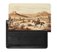 West Desert Cactus with Cowboys Riding Horses Passport Holder PU Leather Passport Wallet Cute Passport Cover Case Portable Credit Card Organizer Beautiful Travel Document Organizer for Women Men