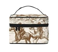 West Desert Cactus with Cowboys Riding Horses Printed Portable Makeup Box Toiletry Bag - Travel Cosmetic Organizer Bag Storage Case