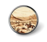 West Desert Cactus with Cowboys Riding Horses Round Badge Pin, 1 Inch Durable Non-Fading Lapel Pin, Versatile Metal Button Badges, Lightweight Decorative Brooch for Clothing Accessories Personalized G