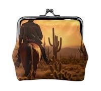 West Desert Cactus with Cowboys Riding Horses1 print Coin Purse Small Change Purse Card Holder Coin Pouch Small Wallet for Women and Men, Black, One Size, Vintage