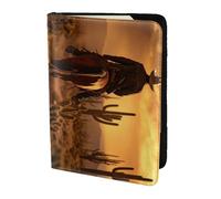 West Desert Cactus with Cowboys Riding Horses1 print Leather Card Case Travel Accessories Passport Holder Cover Wallet for Women Men, Black, One Size