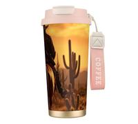 West Desert Cactus With Cowboys Riding Horses1 Print Stainless Steel Insulated Travel Coffee Mug, Camping Mug,Coffee Tumbler For Men Women