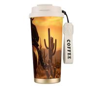 West Desert Cactus With Cowboys Riding Horses1 Print Stainless Steel Insulated Travel Coffee Mug, Camping Mug,Coffee Tumbler For Men Women