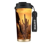 West Desert Cactus With Cowboys Riding Horses1 Print Stainless Steel Insulated Travel Coffee Mug, Camping Mug,Coffee Tumbler For Men Women