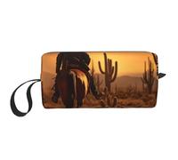 West Desert Cactus with Cowboys Riding Horses1 print Travel Toiletry Pouch, Pencil Bag Canvas Makeup Bag, Multi-Purpose Cosmetic Bag with Zipper, White, One Size