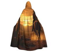 West Desert Cactus With Cowboys Riding Horses2 Print 59inch Carnival Cape, Unisex Adult Hooded Cloak For Halloween Witch Vampire Wizard Cosplay