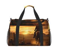 West Desert Cactus with Cowboys Riding Horses2 print Carry on Luggage for Women Men Shoulder Weekender Crossbody Bag for Yoga Travel Must Haves, Black, One Size