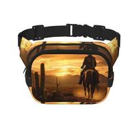West Desert Cactus with Cowboys Riding Horses2 print Fashion Waist Packs Crossbody Belt Bag Fanny Pack for Women Crossbody for Traveling Running, Black, One Size