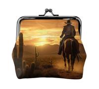 West Desert Cactus with Cowboys Riding Horses2 print Small Pouch Kiss Lock Coin Purse for Women Coin Change Purse, Credit Card Wallet