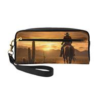 West Desert Cactus with Cowboys Riding Horses2 Print Women Makeup Bag Cosmetic Pouch Stationery Pencil Case Toiletry Travel Companion