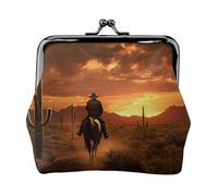 West Desert Cactus with Cowboys Riding Horses3 print Coin Purse Small Change Purse Card Holder Coin Pouch Small Wallet for Women and Men, Black, One Size, Vintage