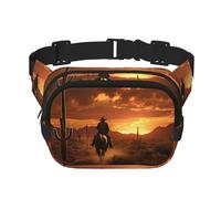 West Desert Cactus with Cowboys Riding Horses3 print Fanny Pack Waist Packs with Extender for Men Women, Waist Bag Hip Pack with Zipper Pockets, Black, One Size