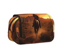 West Desert Cactus With Cowboys Riding Horses3 Print Functional Pencil Case Smooth Zipper Travel Office Supplies Comfortable Daily Use