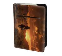 West Desert Cactus with Cowboys Riding Horses3 print Leather Card Case Travel Accessories Passport Holder Cover Wallet for Women Men, Black, One Size