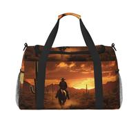 West Desert Cactus with Cowboys Riding Horses3 print Overnight Bags for Women and Men Shoulder Bag Carry On Bag for Traveling Travel Essentials, Black, One Size
