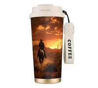 West Desert Cactus With Cowboys Riding Horses3 Print Stainless Steel Insulated Travel Coffee Mug, Camping Mug,Coffee Tumbler For Men Women